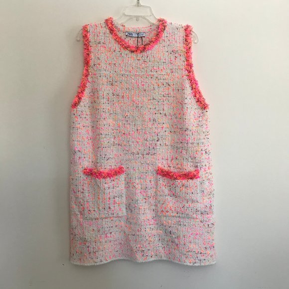 Zara Dresses & Skirts - Zara Neon Tweed Shift Dress L
